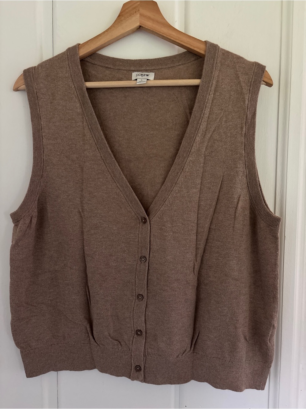 J. Crew Taupe Brown Sleeveless Button-Front Knit Vest